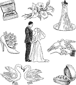 浪漫婚禮婚紗禮服相關(guān)矢量素材