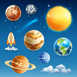 星系卡通太陽(yáng)系星球矢量
