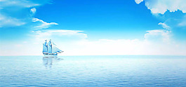 藍(lán)天白云海洋banner背景