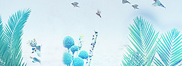 绿色水彩芭蕉叶banner背景