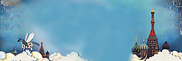 复古欧式建筑banner背景