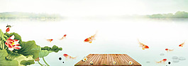 夏季簡約荷花淘寶全屏banner背景