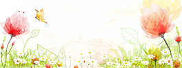春季綠色紅花淘寶全屏banner背景