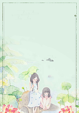 小清新美女池塘背景