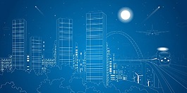 線條城市矢量建筑背景模板