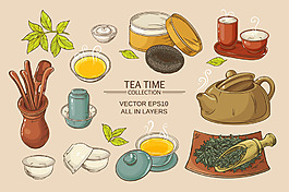 傳統(tǒng)茶道用品元素插畫