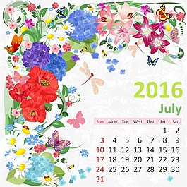 七月代表花卉插畫矢量素材
