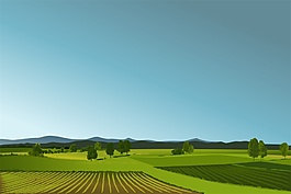 田野卡通風景矢量素材