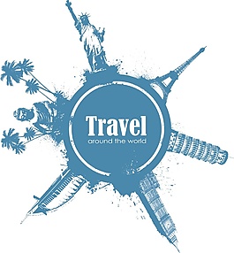 矢量旅游地標藍色海報素材