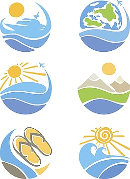 圓形藍(lán)色矢量旅游地標(biāo)海報素材
