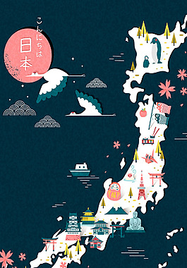 手繪建筑日本旅游H5背景素材