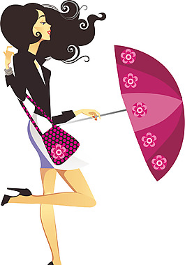 時(shí)尚美女雨傘元素