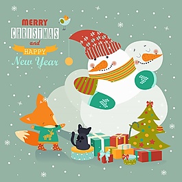 圣誕節(jié)日雪人會(huì)邀請(qǐng)卡片海報(bào)矢量設(shè)計(jì)素材