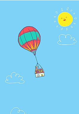 卡通熱氣球和太陽(yáng)插畫(huà)