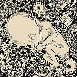 手繪機械人體拼接概念插畫