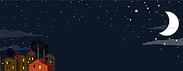 安靜村莊夜晚卡通月亮banner