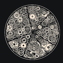 圓形齒輪拼接概念插畫