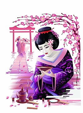 清新日本風(fēng)情人物速寫矢量合集