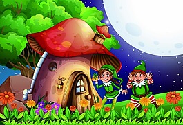 夜晚童話森林卡通精靈