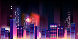 矢量幾何炫彩城市夜景背景