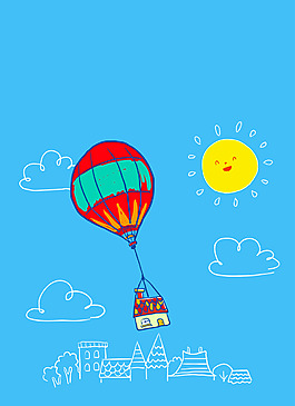 熱氣球和太陽(yáng)插畫背景模板