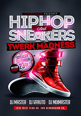 HipHopSneakers紅色國外創意歐美風酒吧宣傳海報