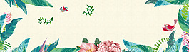 简约绿叶边框banner背景