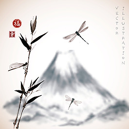 蜻蜓水墨風(fēng)背景矢量
