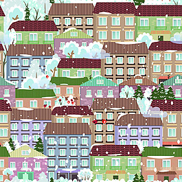 雪天歐洲小屋四季風(fēng)景