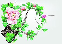簡約中國風牡丹線描矢量