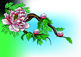 精美中國風牡丹線描矢量