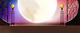 几何窗格圆月banner背景