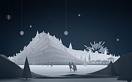 夢幻冬季雪花banner背景