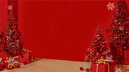圣誕紅底圣誕樹banner背景