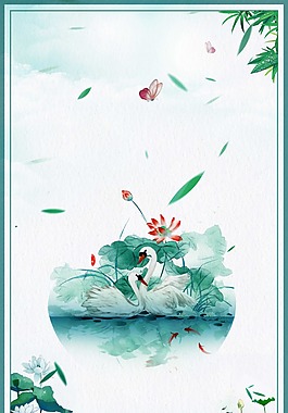小清新荷葉池塘背景
