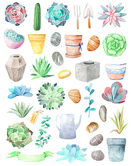 白色插畫綠色植物手繪