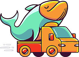 裝魚卡通小車矢量素材