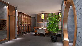 新中式風(fēng)拱門餐廳走廊效果圖設(shè)計(jì)