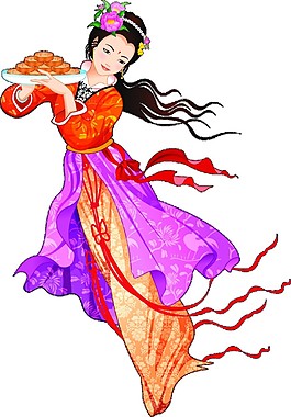 彩色嫦娥奔月絲帶元素素材