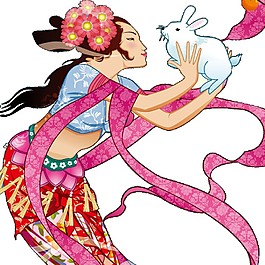 嫦娥奔月玉兔絲帶素材圖片