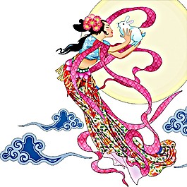 彩色嫦娥祥云Png元素素材