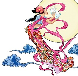 彩色嫦娥奔月絲帶素材圖片