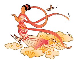 創(chuàng)意嫦娥奔月絲帶素材圖片