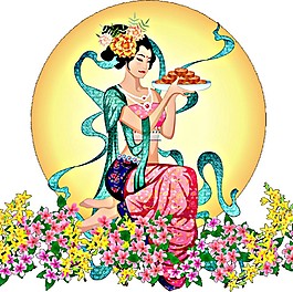 圓月嫦娥奔月花朵素材圖片