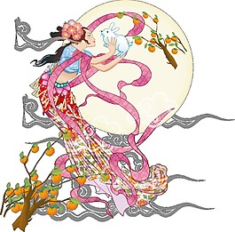 嫦娥奔月絲帶樹枝素材圖片