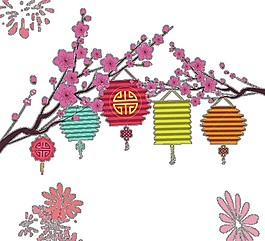 彩色燈籠樹節(jié)日元素
