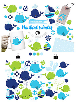手繪鯨魚海洋元素