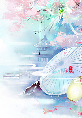 夢幻粉色花朵涼亭H5背景素材