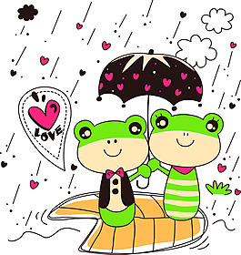 可愛卡通雨傘動物矢量素材