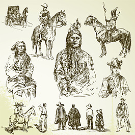 復古土著人像鉛筆畫素描素材